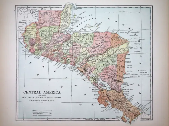 Old 1896 Historical Atlas Map ~ CENTRAL AMERICA ~(11x14) ~Free S&H -#955
