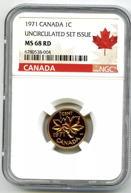 1971 Canada One Cent Ngc Ms68 Rd Uncirculated Copper Penny  - Scarce