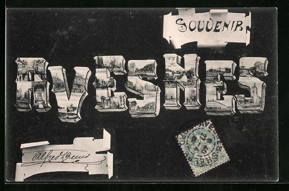 CPA Illustrateur Avesnes, Souvenir - L´Eglise, La Place