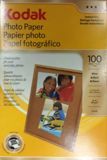 NEW KODAK 1743327 Photo Paper, 6.5 mil, Glossy, 4 x 6, 100 Sheets/Pack