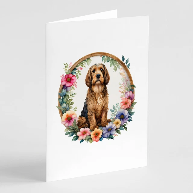 Otterhound and Flowers Greeting Cards and Envelopes Pack of 8 DAC2180GCA7P