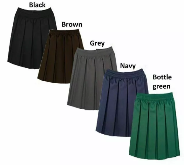 Girls Box Pleated School Uniform Elasticated Waist Kids Skirt Age 2-18 Years