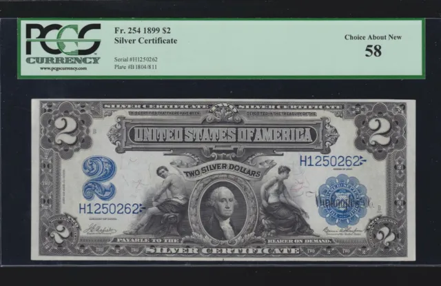 US 1899 $2 M&A Silver Certificate Napier/Thompson FR 254 PCGS 58 Ch AU (262)