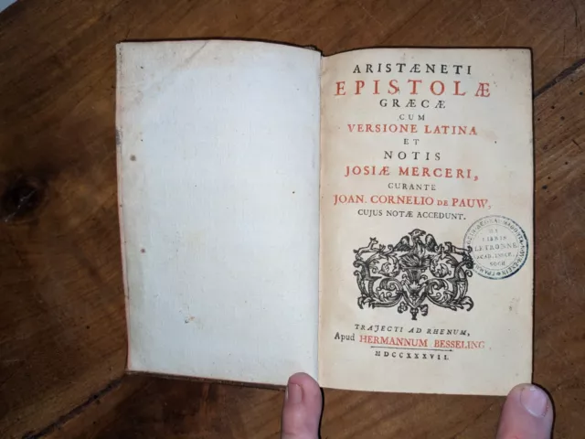 livre ancien-Aristaeneti epistolae Graecae+Lettres galantes d'Aristenete-1737-52 3