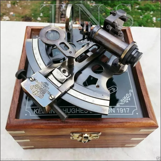 Antique Collectible Nautical Brass Working German Marine Sextant w/ Wooden Box