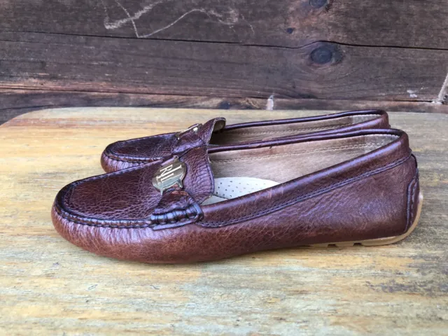 Lauren Ralph Lauren Womens 6 B Carley Brown Leather Driving Loafers Shoes Logo