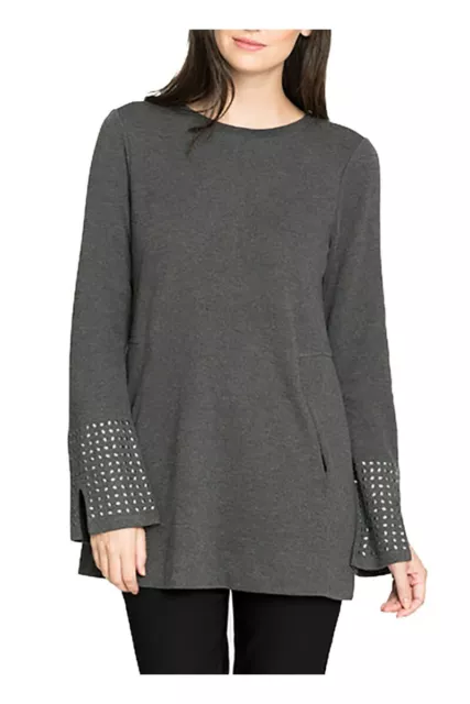 NIC+ZOE Womens Grommet Cuff Top - Graphite Tunic Top Long Sleeve Size Large New