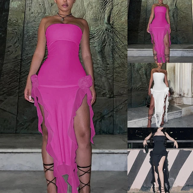 Robe volante femme maille sexy transparente bodycon irrégulière club de fête