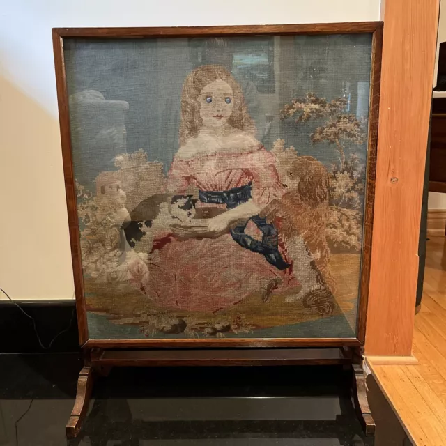 Antique Fire Screen Needlepoint Table