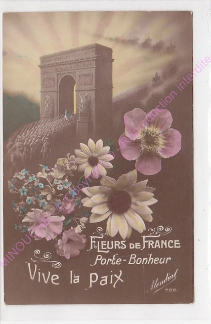 CPA Militaria Patriotic Flowers France Lucky Charm Long Live La Paix Soldiers