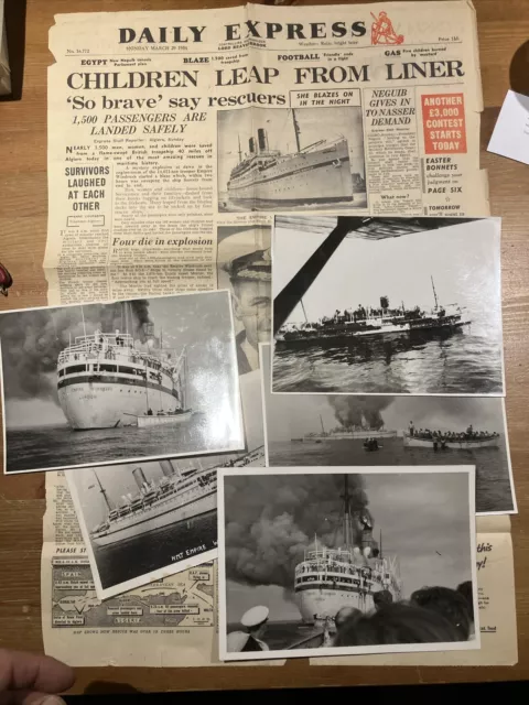 HMT Empire Windrush Merchant Navy Newspaper 1954 And Daily Express Photos Fire