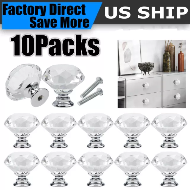 10x Crystal Glass Cabinet Wardrobe Drawer Cupboard Kitchen Pull Handle Knob 30mm