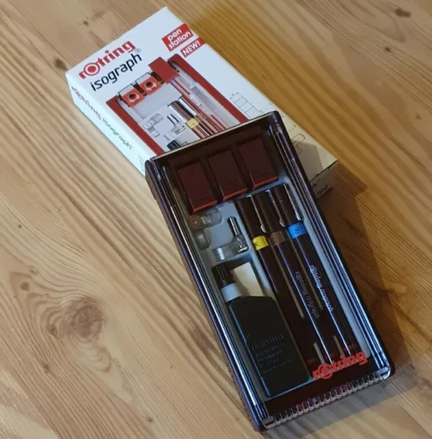 rOtring isograph Tuschefüller / Tuschezeichner 3er Satz mit Pen Station