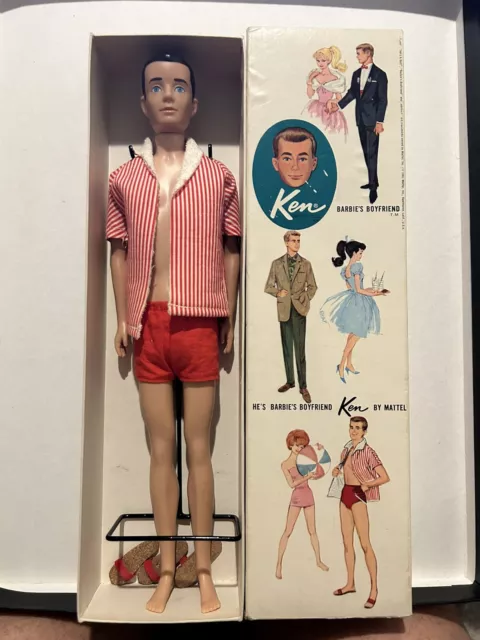 1960 Barbie Original Ken Doll Near Complete In Original Box #750 Brown Hair Rare