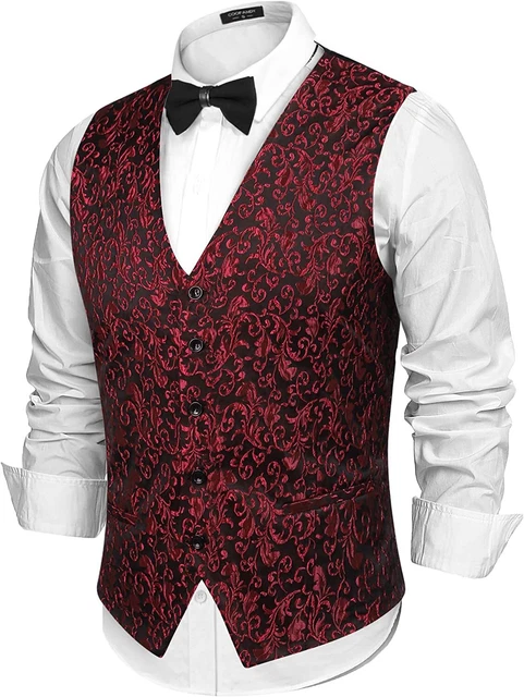 COOFANDY Mens Paisley Dress Suit Vest Floral Victorian Slim Fit Tuxedo Waistcoat 2
