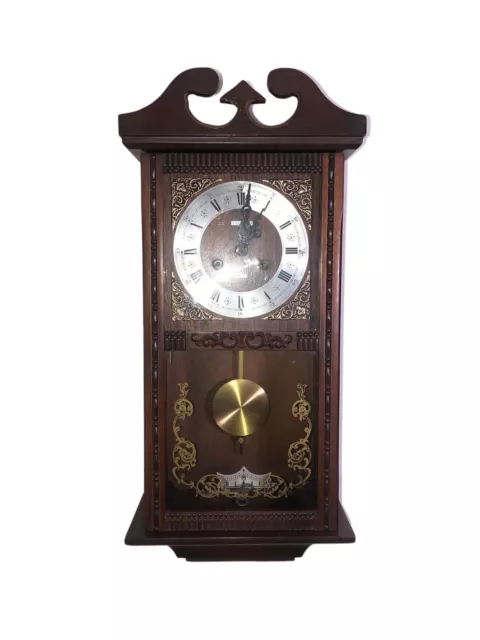 Wall Clock Pendulum Talisman 8 Day Chime Vintage with key  *READ