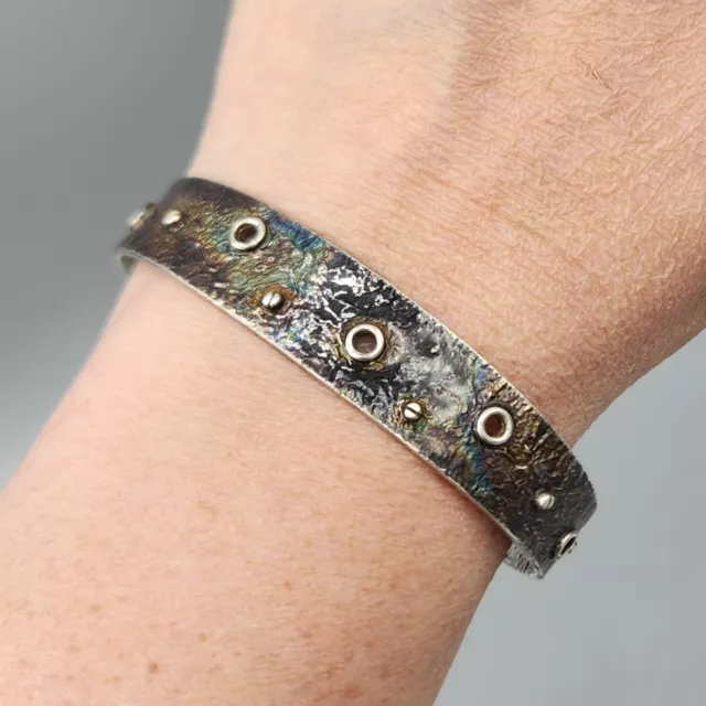 Humberto Hernandez Glazed Sterling Silver Rivet Cutout Cuff Bracelet 7" 22.5g