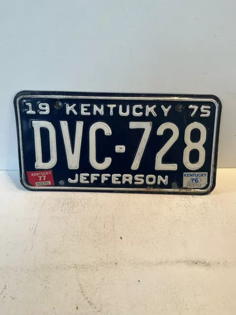 1975 kentucky license plate embossed Jefferson county 76-77 stickers
