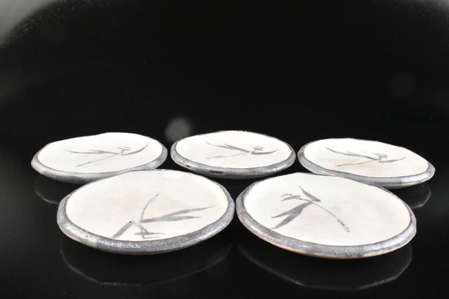 K897: Japanese Shino-ware White glaze Flower SERVING PLATE/dish 5pcs,