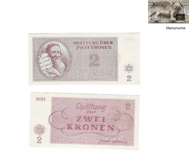 Two kronen banknote issued in 1943 by Theresienstadt Concentration Camp aunc