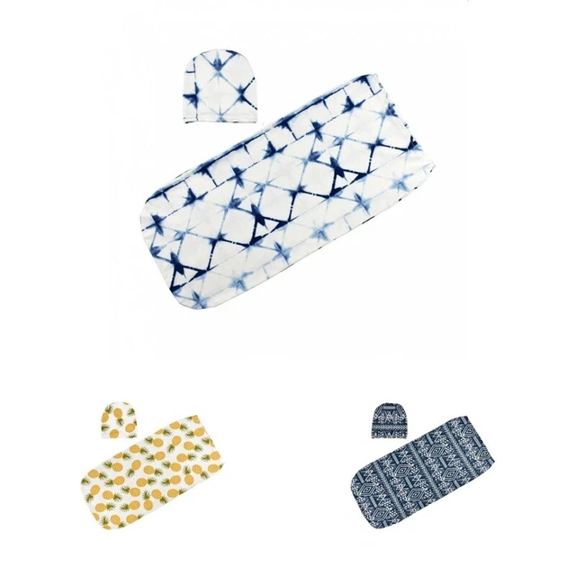 Juego de 2 piezas para bebé niño niña floral elástico pañal manta sombrero cabeza envoltura 97