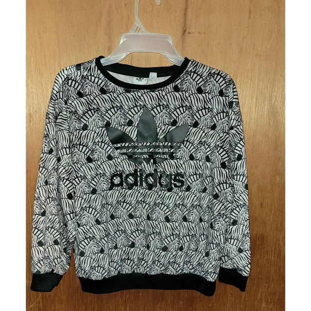 Adidas Girls (11-12) YM Black & White Zebra design Long Sleeve Pullover Sweater