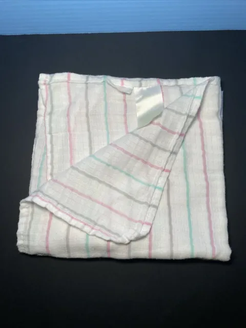 Ideal Baby Blanket Pink Gray Green Stripes Swaddle White Muslin Security Lovey