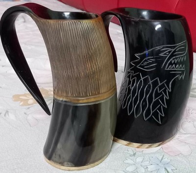 Bhartiya Handicrafts Tazza con corno vichingo Large 4 pk 16 oz Corno naturale. 