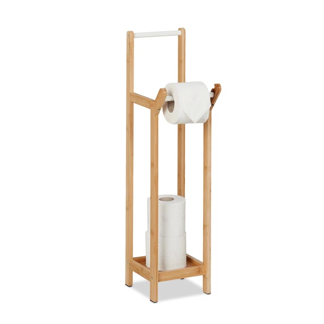 Porte-Rouleau Papier Toilette Sur Pied Avec Étagère Bambou | Distributeur 4 Rouleaux | Design Élégant