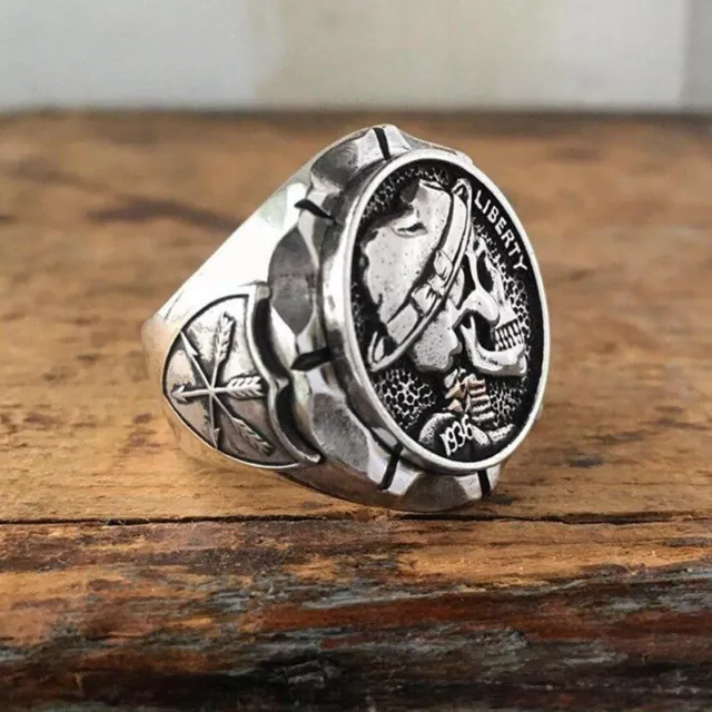Hobo Nickel Brave Skull Ring Mexican Indian Biker Style Coin Stainless Steel New