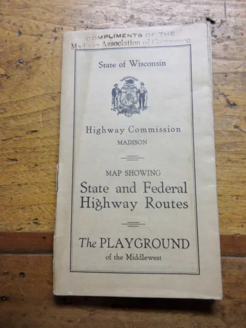 1931 Wisconsin State Highway Commission Map 25"X32" Photos MIDWEST PLAYGROUND