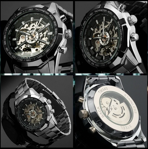 Montre Squelette Automatique Trias Accapella - Homme, Cuir Noir, Boîtier Doré 40mm