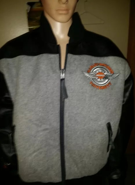 Harley Davidson university jacket RARE BLACK AND GRAY SZ LG made in AMERICA .