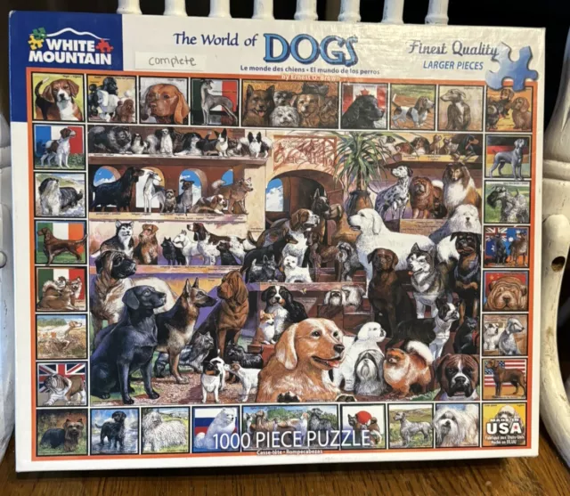 White Mountain The WORLD of DOGS 1000pc Jigsaw Puzzle w/ Bonus Box Stand NEW