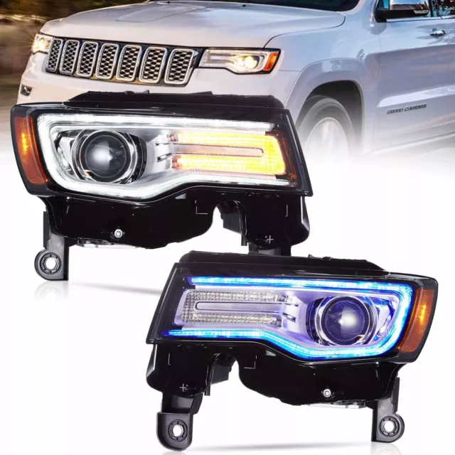 VLAND For Jeep Grand Cherokee 2014-2022 LED Headlights W/Blue DRL Animation Pair