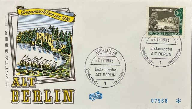 Grunewaldersee um 1790 Berlin 1DM Briefmarke 1962 Ersttagsbrief aus Nachlass