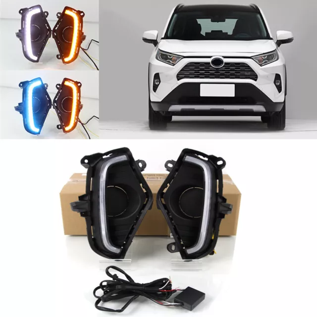 DRL Daytime Running Light LED Fog Lamps w/ Turn Signal For 2019-2022 Toyota RAV4