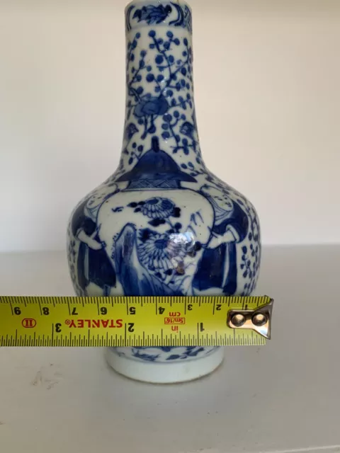Chinese Blue & White small Bottle vase Kangxi Marks to base  6" High 3