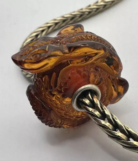 Trollbeads - Authentic - Genuine - LE 2016 - Unique Large Carved Amber Lizard