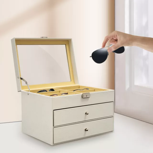 24 ranuras gafas caja pantalla estuche de almacenamiento organizador PU para gafas de sol blanco