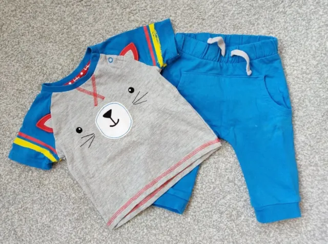 TU Baby Boy Blue Mouse Short Sleeves T-shirt & Trousers Outfit/Bundle 3-6 Months