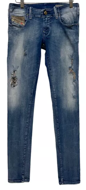 DIESEL Grupee Jeans Womens 27x31 Super Slim Skinny Low Waist Blue Denim Distress