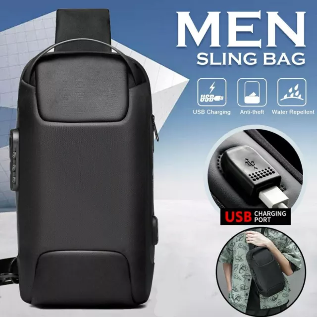 Waterproof Mens Sling Shoulder Crossbody Anti-theft Chest Bag Backpack Pack USB