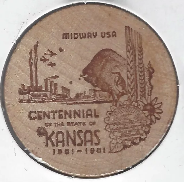 1861-1961, Centennial of The STATE OF KANSAS, Token/Coin, Souvenir Wooden Nickel