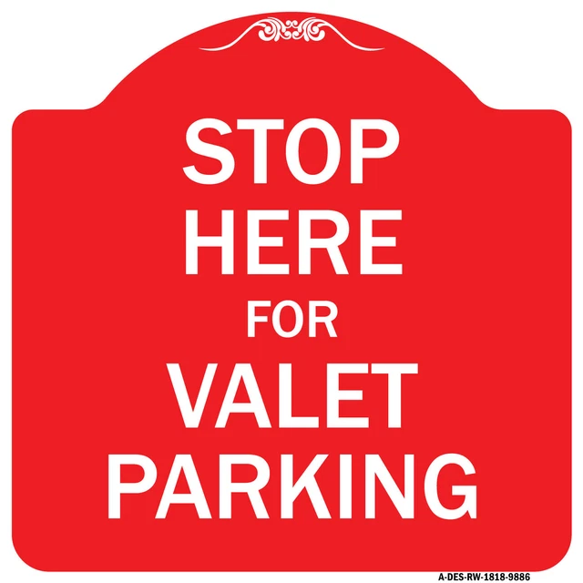 SignMission Designer Series - Stop Here For Valet Parking Red & White