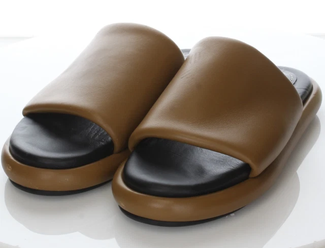 Y5 $650 Sz 38 M Women Proenza Schouler Pipe Group Leather Slides In Pastel Brown