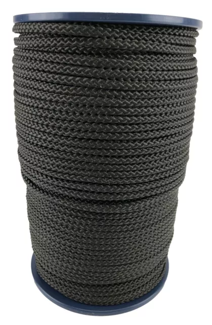 6mm Black Braided Polypropylene Rope x 50 Metres, Paracord Drawstring Camping