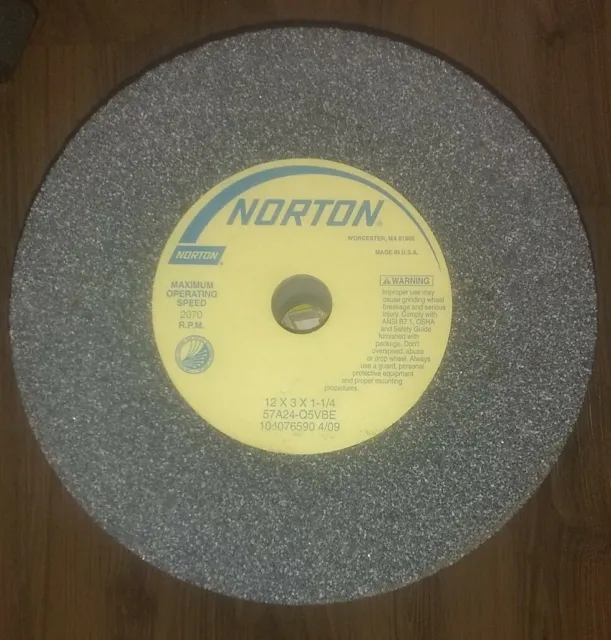 Norton 12" x 3" x 1-1/4" 57A24-Q5VBE, 2070 RPM, USA Made Grinding Wheel