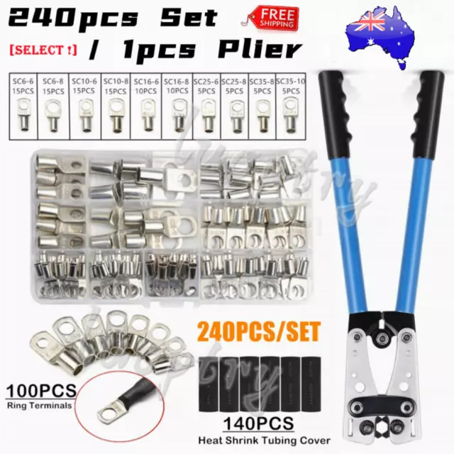 240Pcs Cable Lug Connectors 6-50mm² Large Wire Terminals Crimping Plier Crimper