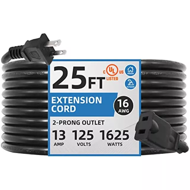 UL Listed Black Indoor or Outdoor Extension Cord Waterproof 16AWG 13AMP 125V